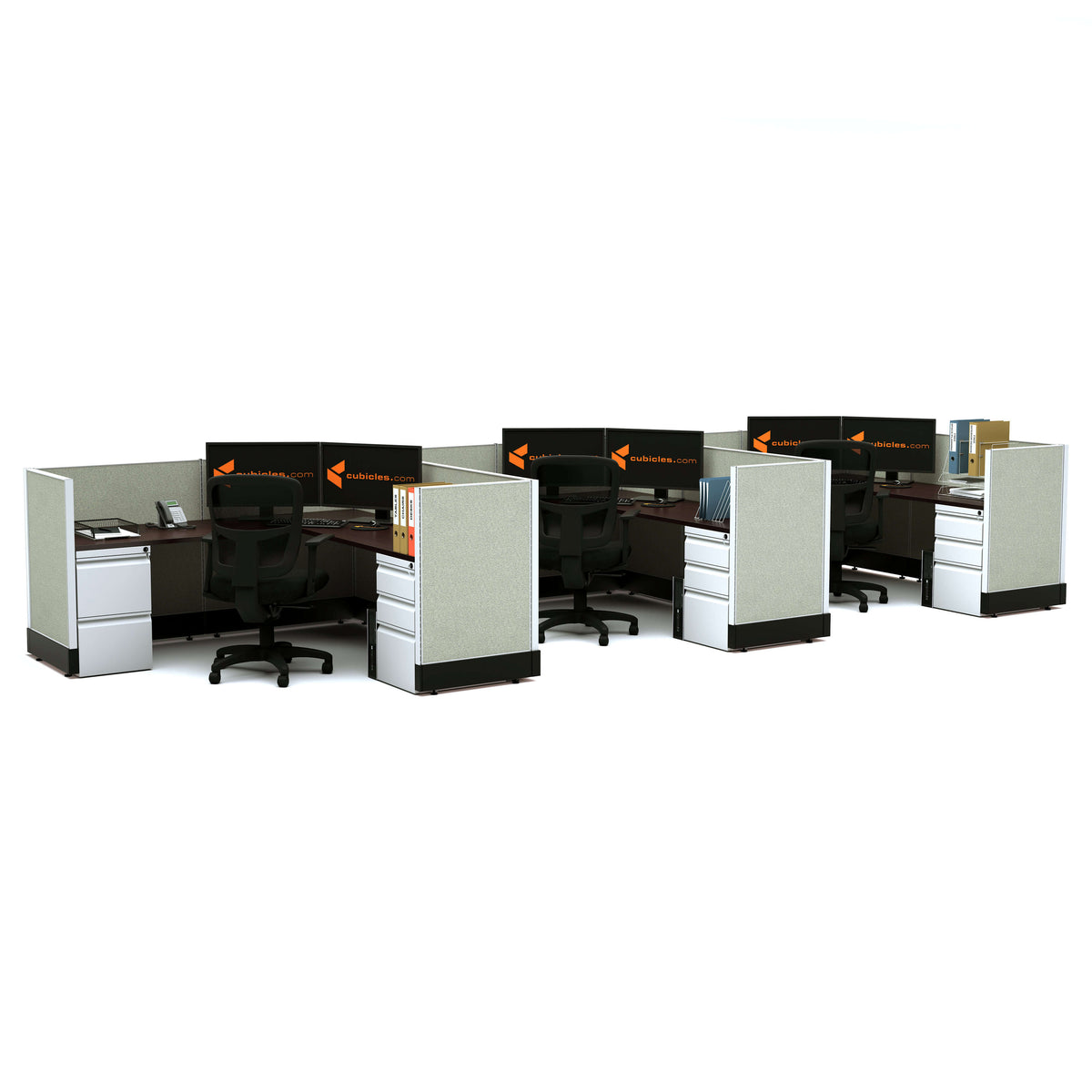 L-Shaped Cubicles 39H 3-Pack In-Line Powered