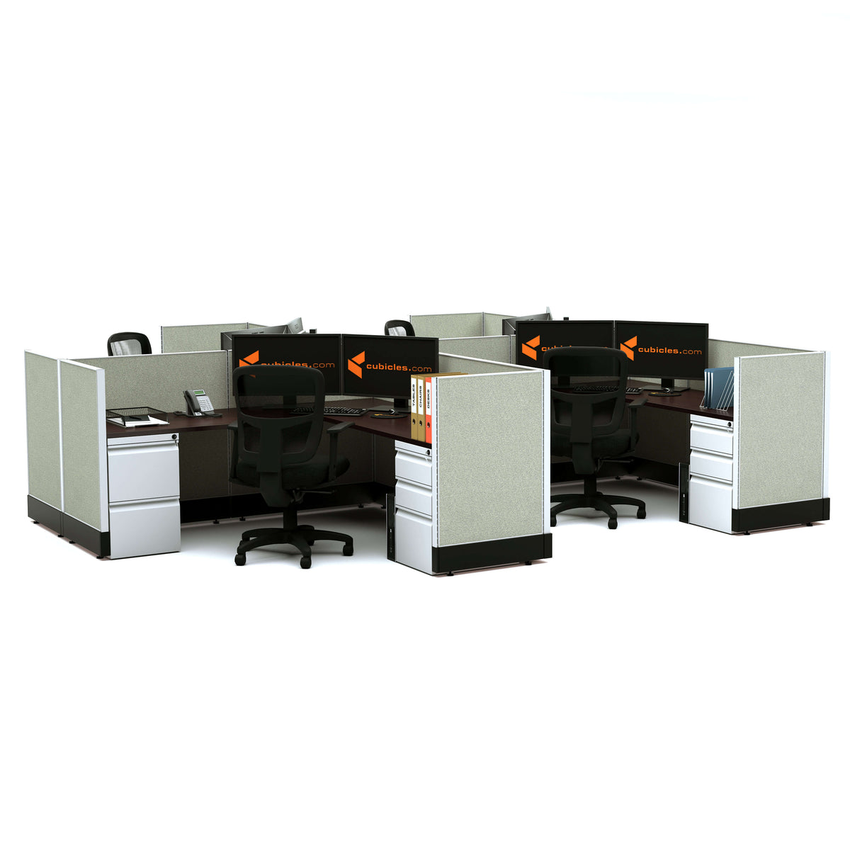 L-Shaped Cubicles 39H 4-Pack Cluster Powered