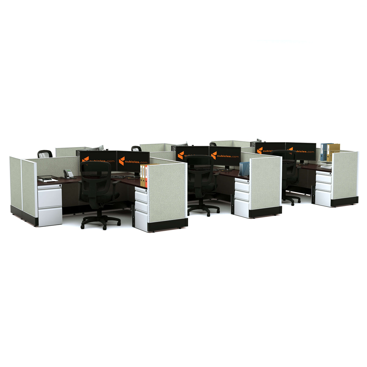 L-Shaped Cubicles 39H 6-Pack Cluster Powered
