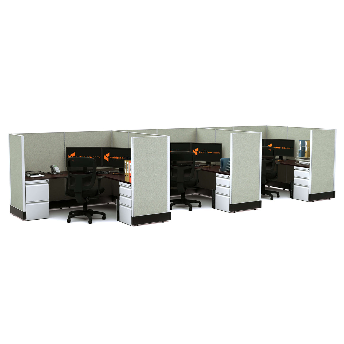 L-Shaped Cubicles 53H 3-Pack In-Line Non-Powered