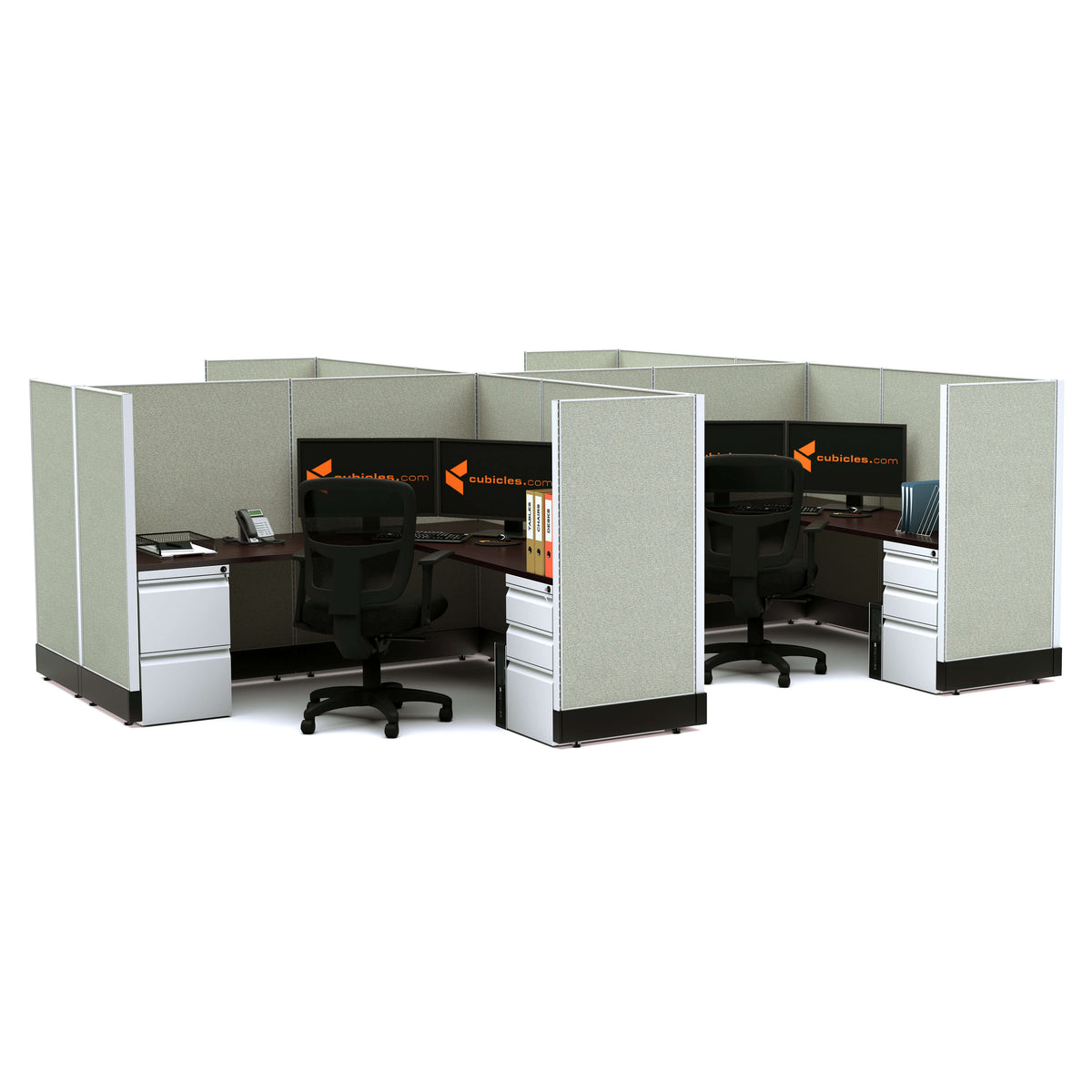 L-Shaped Cubicles 53H 4-Pack Cluster Powered