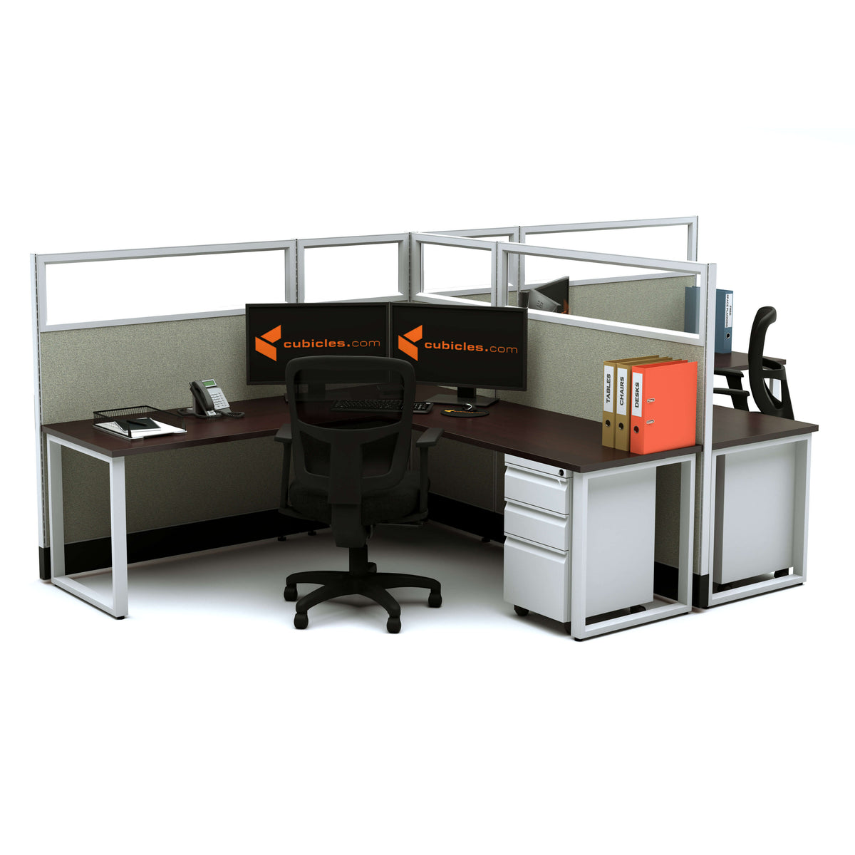 Benching Workstations With Glass 53H 2-Pack T-Shape Powered