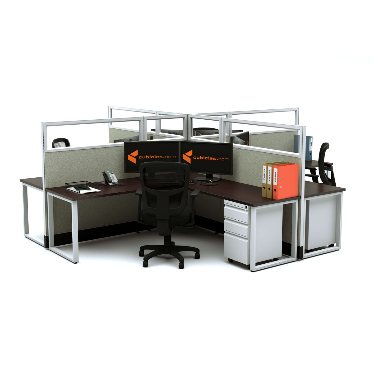 Benching Workstations With Glass 53H 4-Pack X-Shape Powered