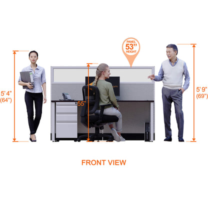 Benching Workstations With Glass 53H 4-Pack Cluster Non-Powered