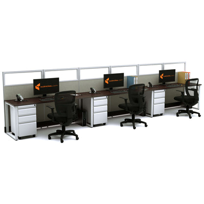 Benching Workstations With Glass 53H 3-Pack In-Line Powered