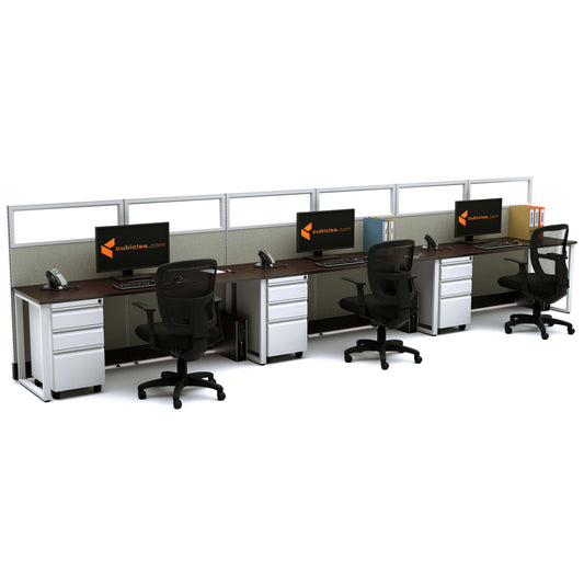 Benching Workstations With Glass 53H 3-Pack In-Line Powered