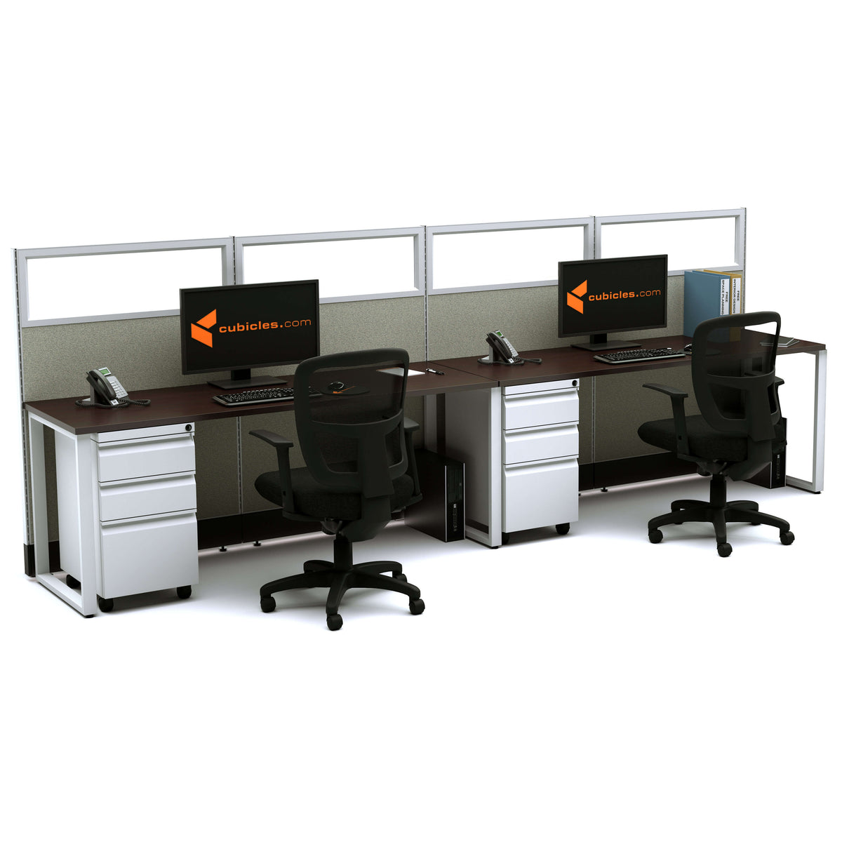 Benching Workstations With Glass 53H 2-Pack In-Line Powered