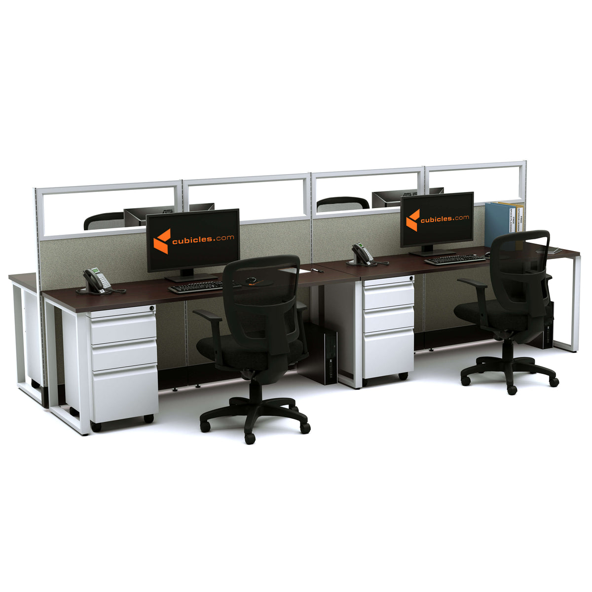 Benching Workstations With Glass 53H 4-Pack Cluster Non-Powered