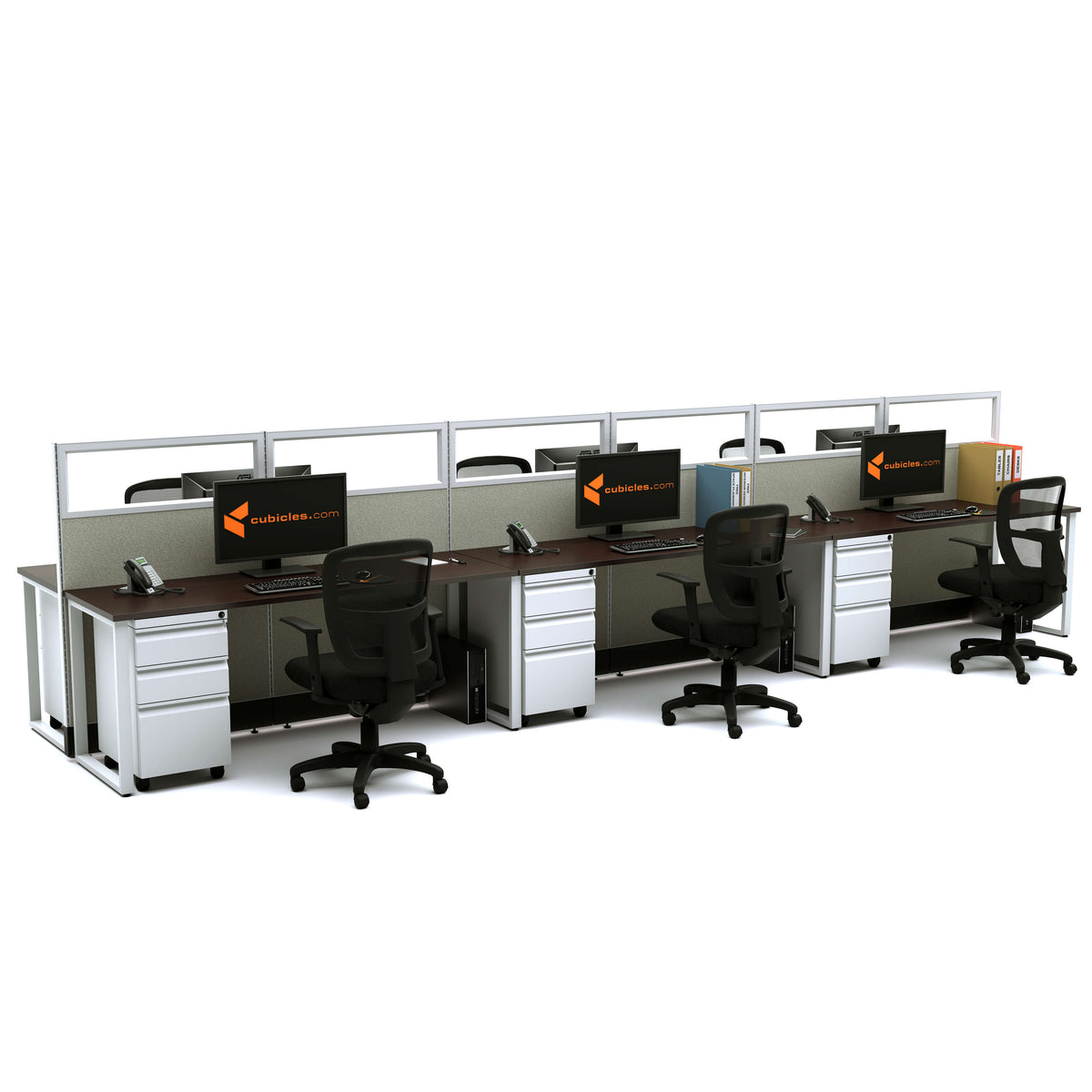 Benching Workstations With Glass 53H 6-Pack Cluster Non-Powered