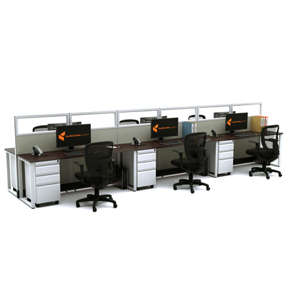 Benching Workstations With Glass 53H 6-Pack Cluster Non-Powered