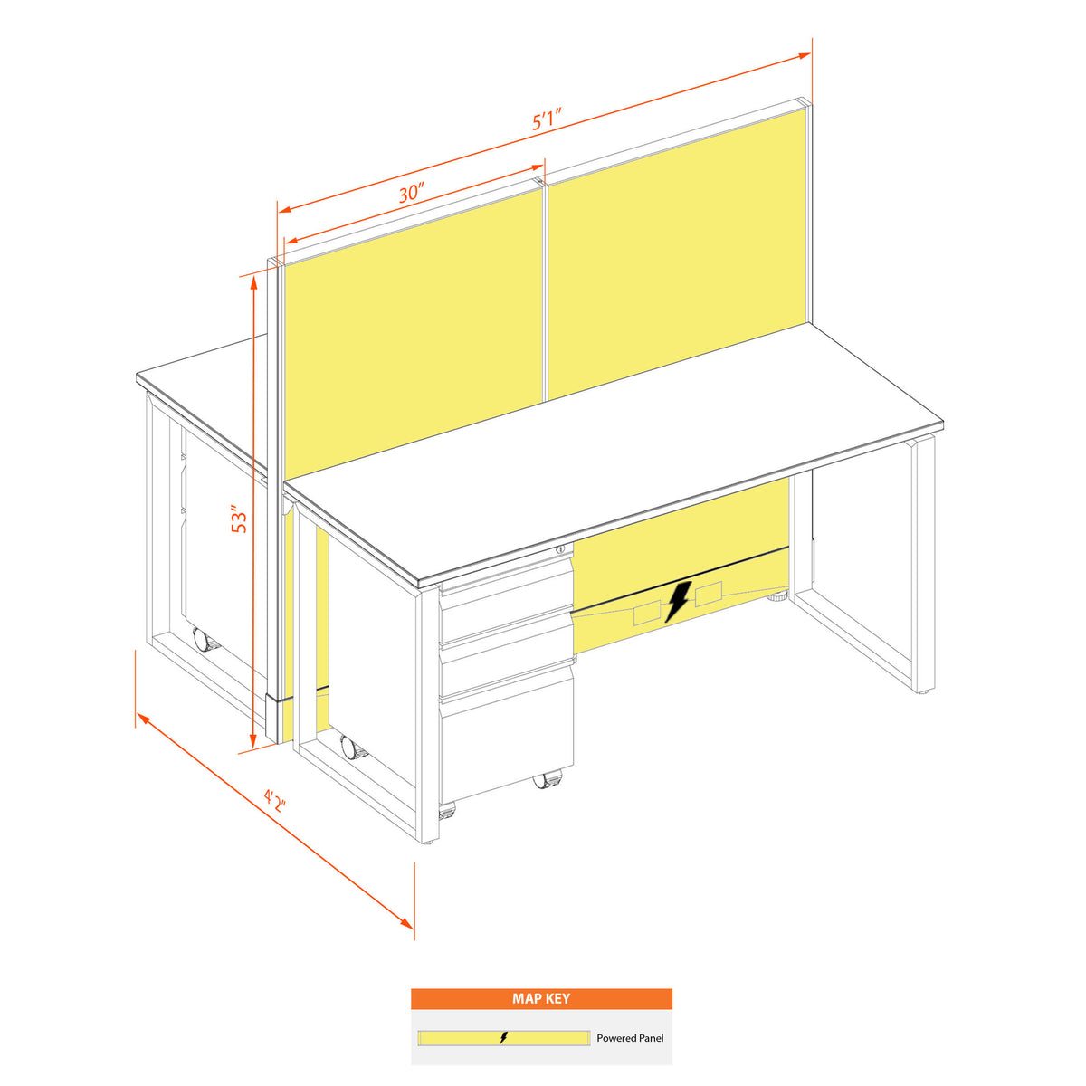 Benching Workstations 53H 2-Pack Cluster Powered