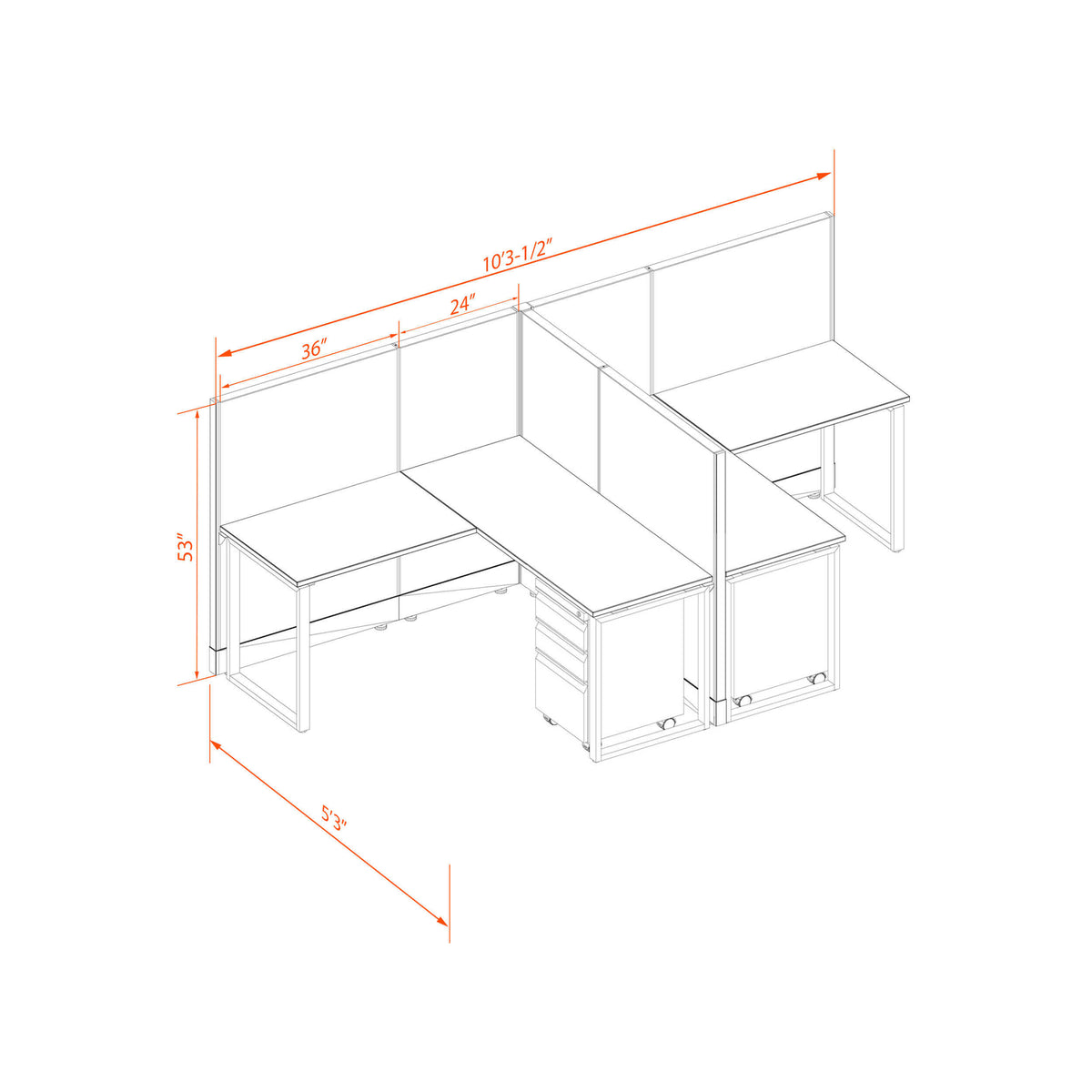 Benching Workstations 53H 2-Pack T-Shape Non-Powered