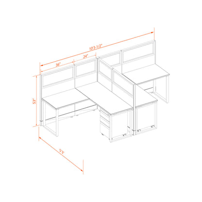 Benching Workstations With Glass 53H 2-Pack T-Shape Non-Powered