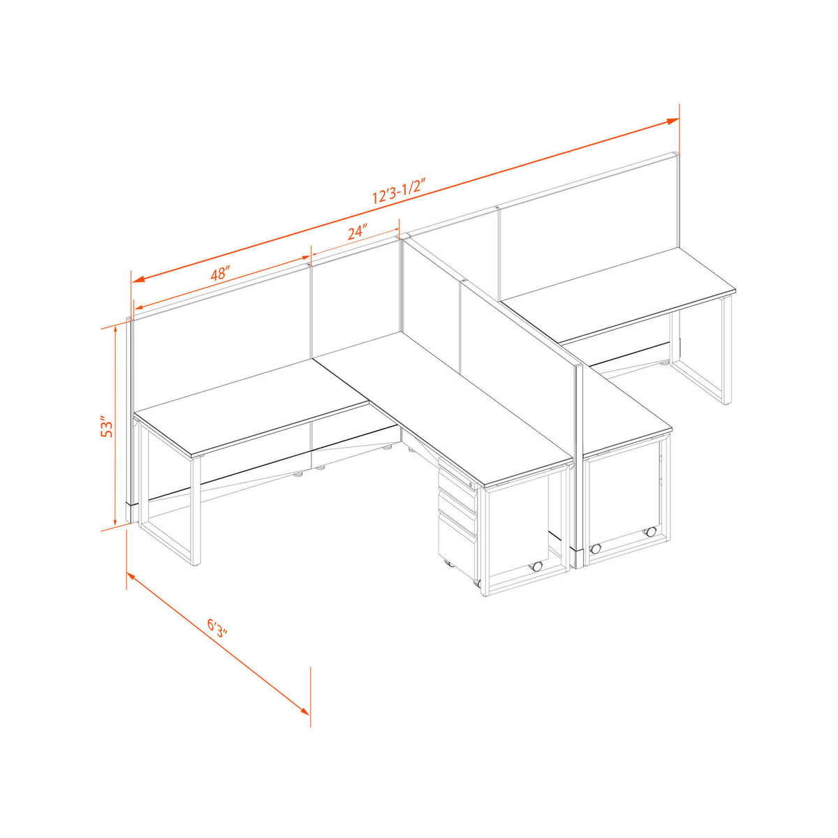 Benching Workstations 53H 2-Pack T-Shape Non-Powered
