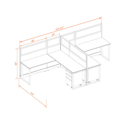 Benching Workstations With Glass 53H 2-Pack T-Shape Non-Powered