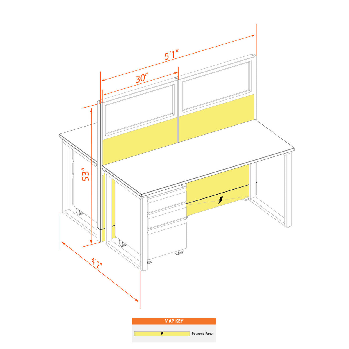 Benching Workstations With Glass 53H 2-Pack Cluster Powered