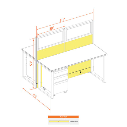 Benching Workstations With Glass 53H 2-Pack Cluster Powered
