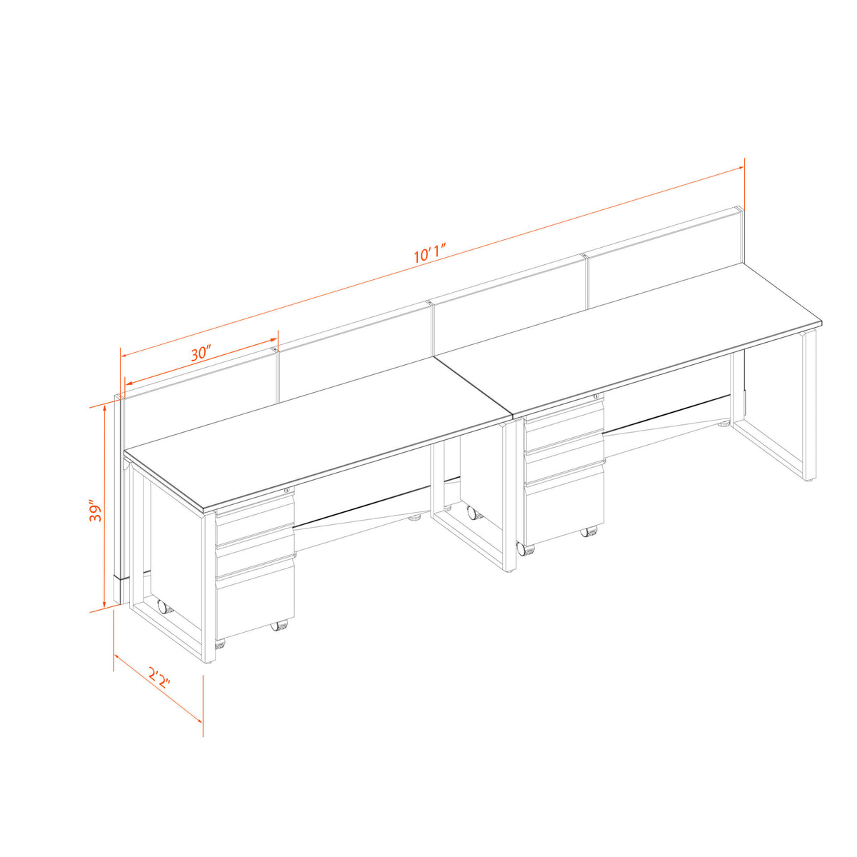 Benching Workstations 39H 2-Pack In-Line Non-Powered