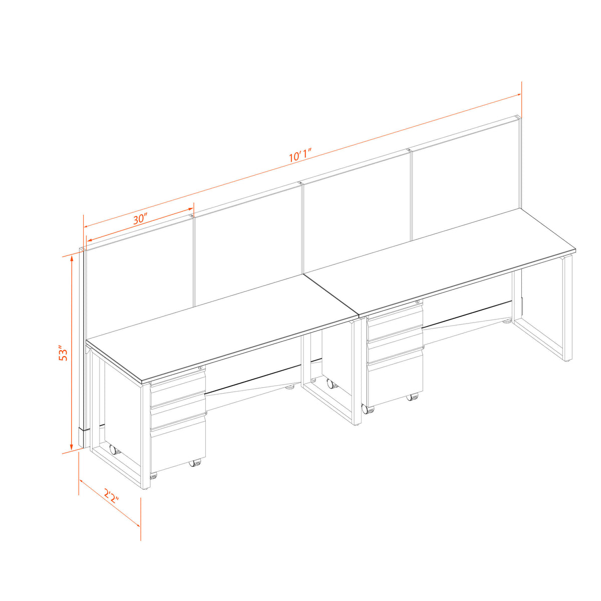 Benching Workstations 53H 2-Pack In-Line Non-Powered