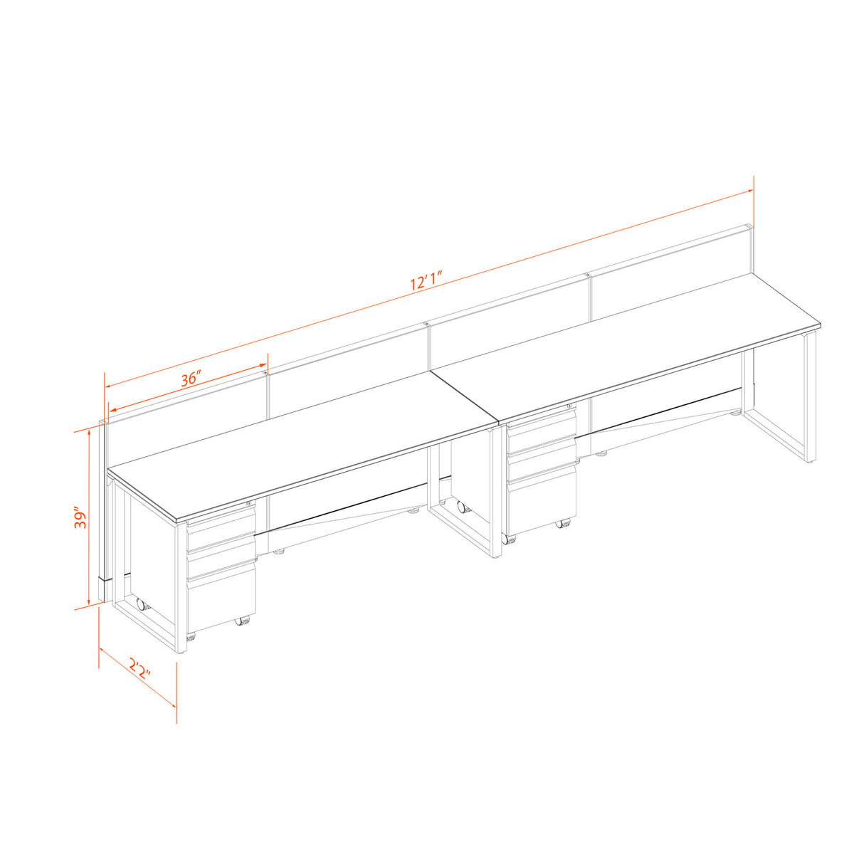 Benching Workstations 39H 2-Pack In-Line Non-Powered