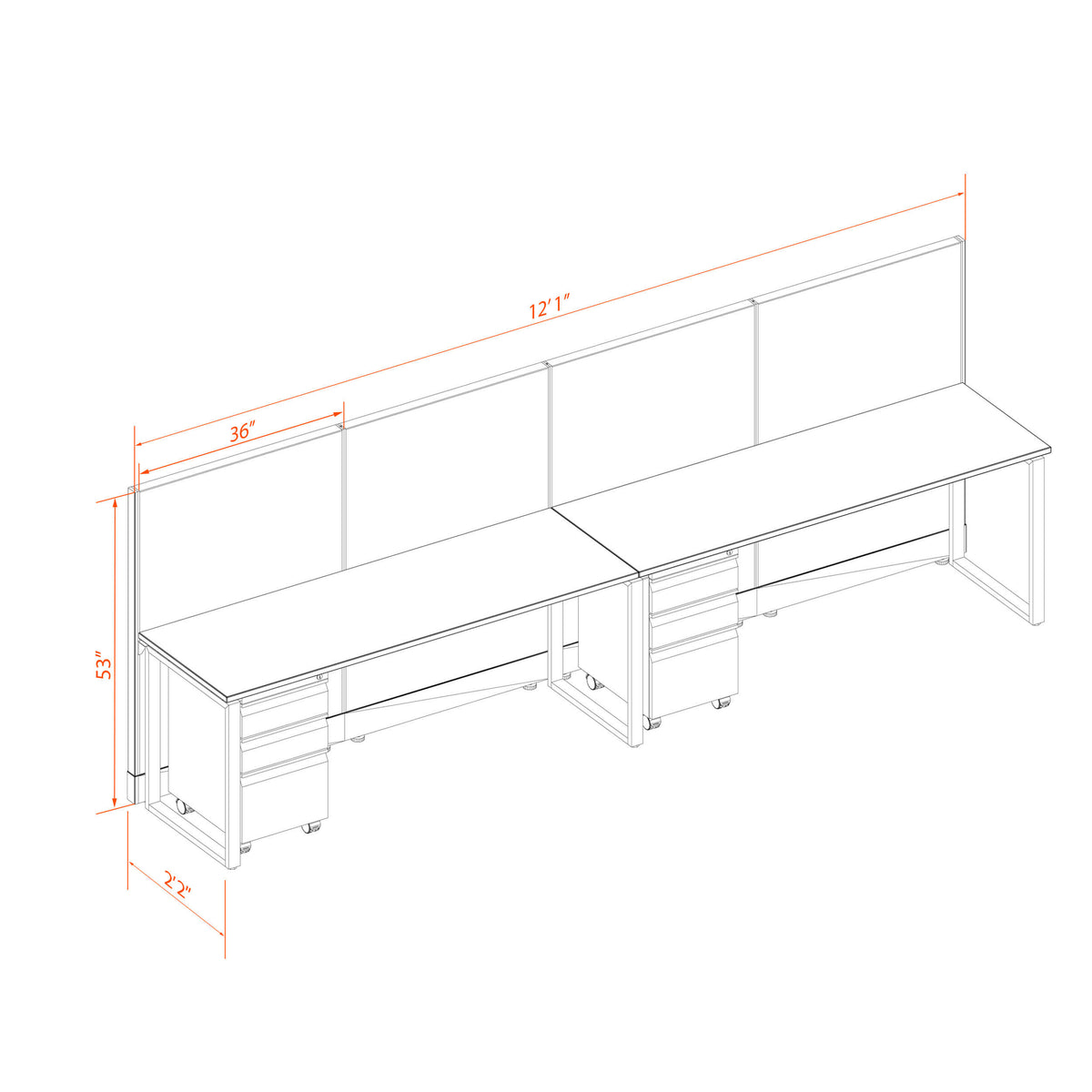 Benching Workstations 53H 2-Pack In-Line Non-Powered