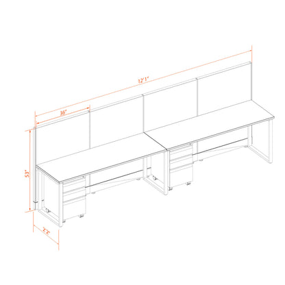 Benching Workstations 53H 2-Pack In-Line Non-Powered