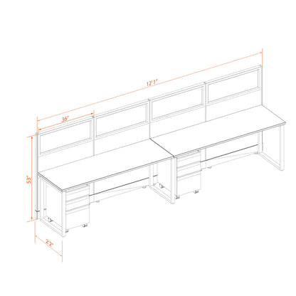 Benching Workstations With Glass 53H 2-Pack In-Line Non-Powered