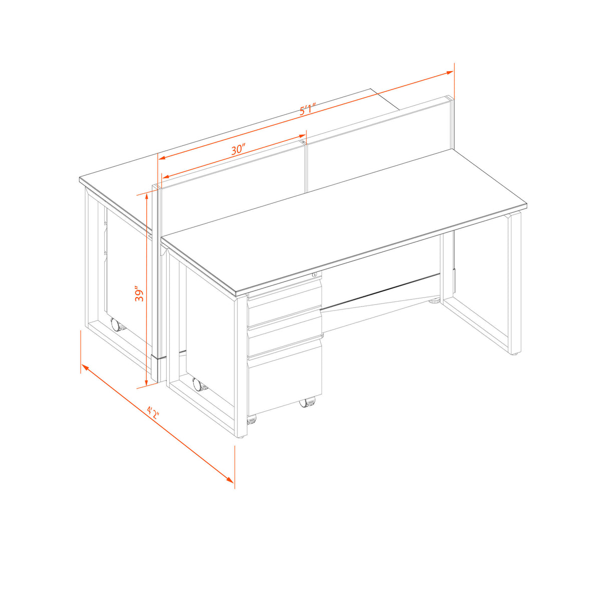 Benching Workstations 39H 2-Pack Cluster Non-Powered