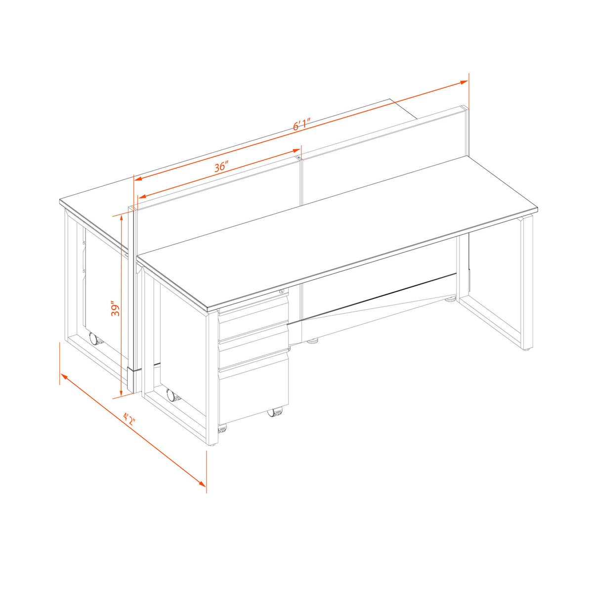 Benching Workstations 39H 2-Pack Cluster Non-Powered