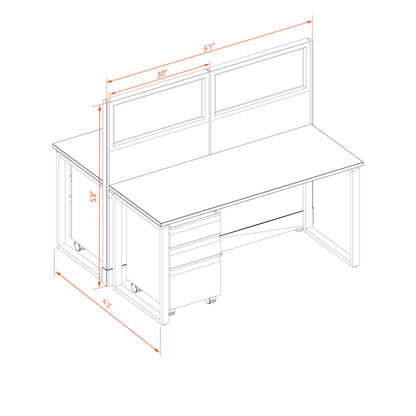Benching Workstations With Glass 53H 2-Pack Cluster Non-Powered