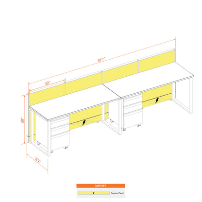 Benching Workstations With Glass 53H 2-Pack In-Line Powered