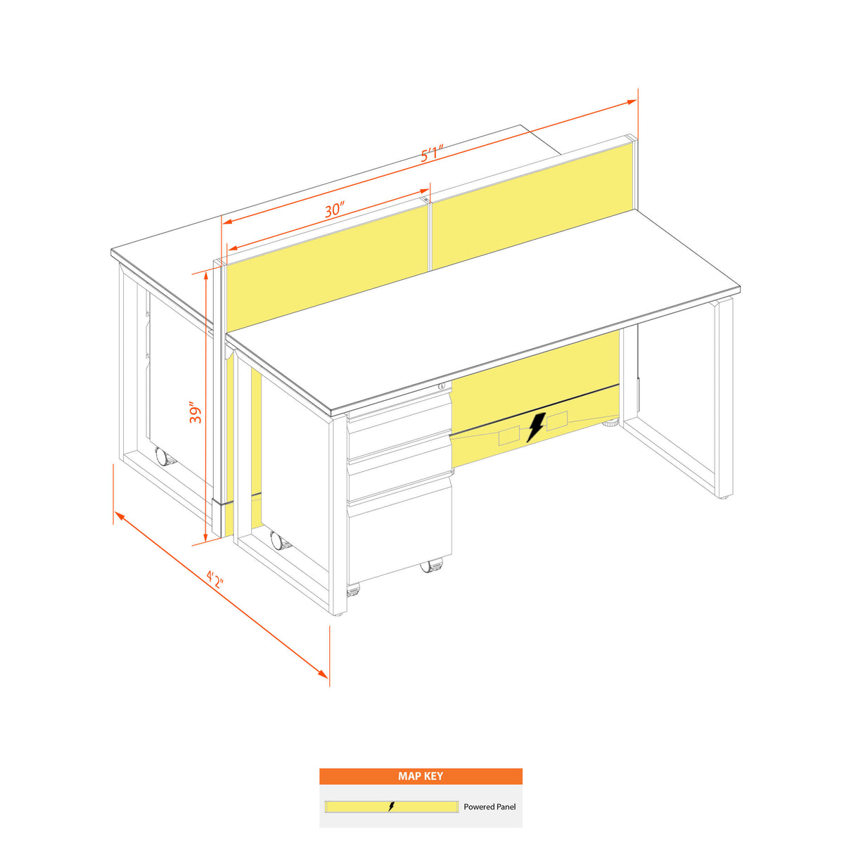 Benching Workstations 39H 2-Pack Cluster Powered