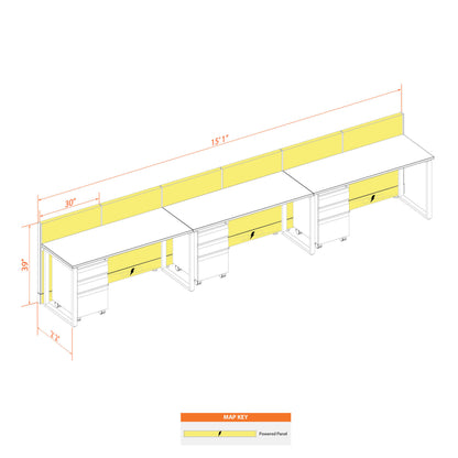 Benching Workstations 39H 3-Pack In-Line Powered