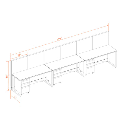 Benching Workstations 53H 3-Pack In-Line Non-Powered