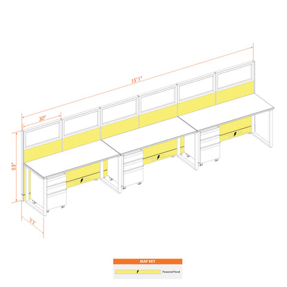 Benching Workstations With Glass 53H 3-Pack In-Line Powered