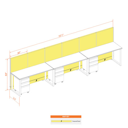 Benching Workstations 53H 3-Pack In-Line Powered
