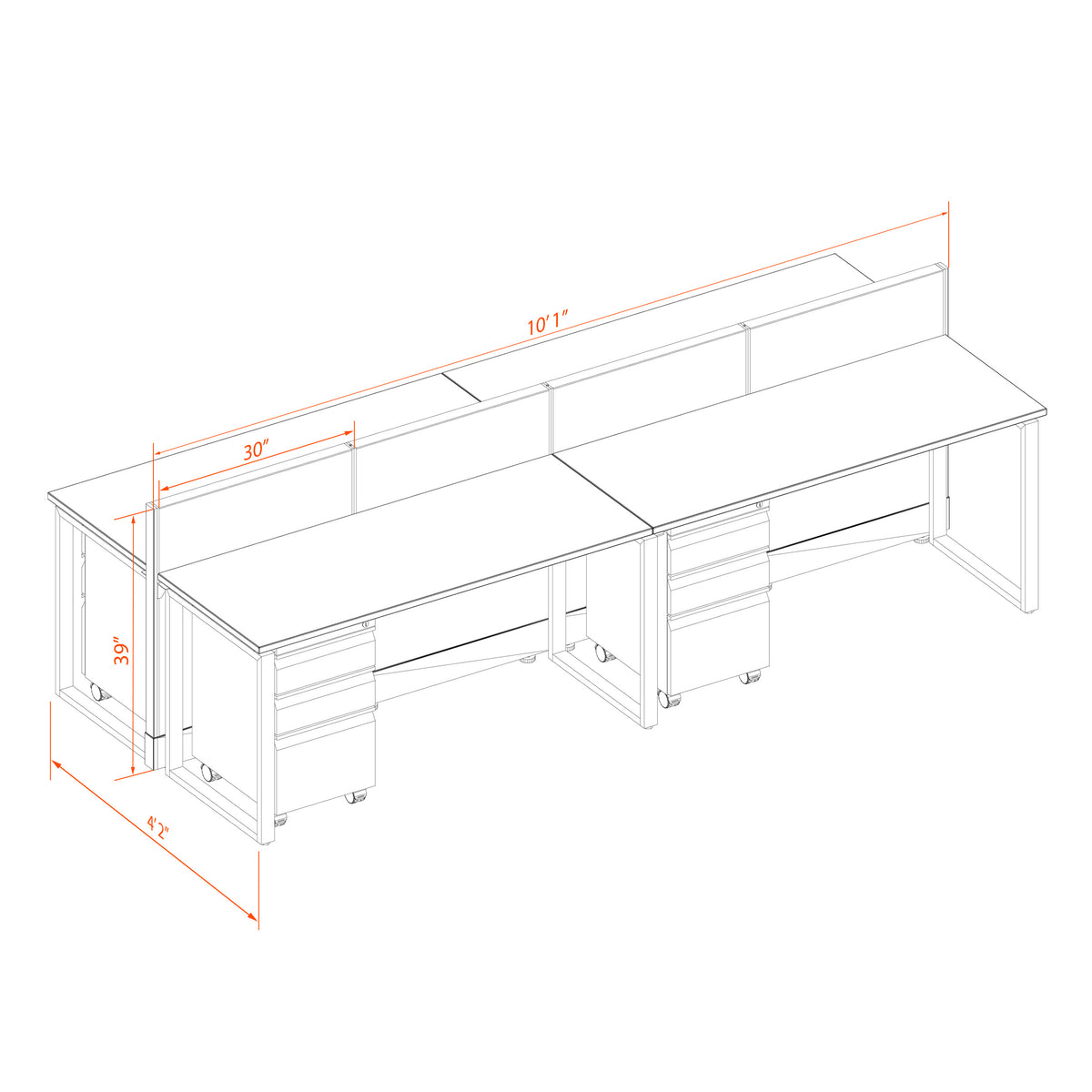 Benching Workstations 39H 4-Pack Cluster Non-Powered