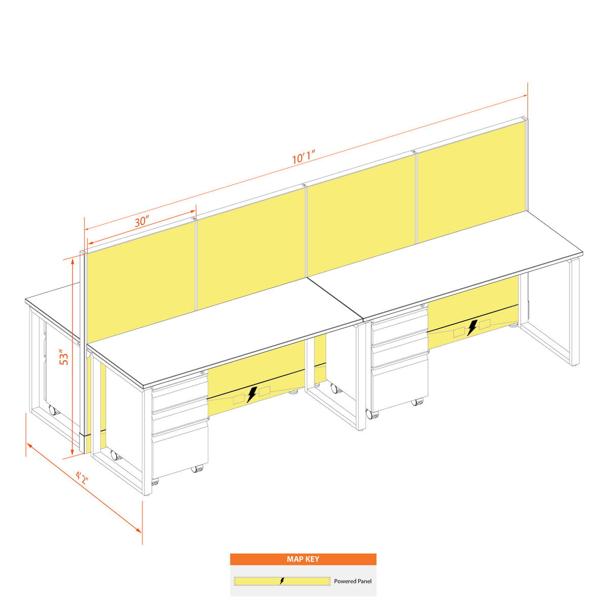 Benching Workstations 53H 4-Pack Cluster Powered