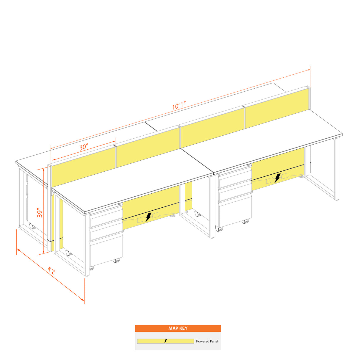 Benching Workstations 39H 4-Pack Cluster Powered