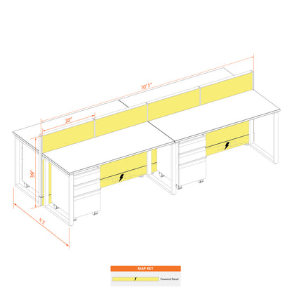 Benching Workstations 39H 4-Pack Cluster Powered