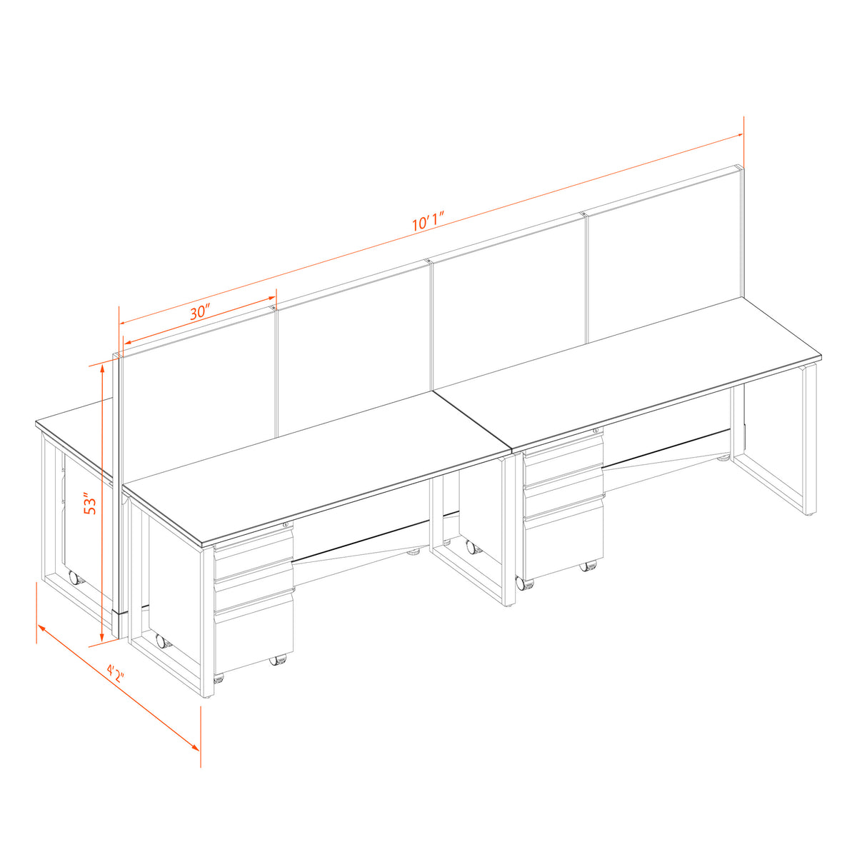 Benching Workstations 53H 4-Pack Cluster Non-Powered