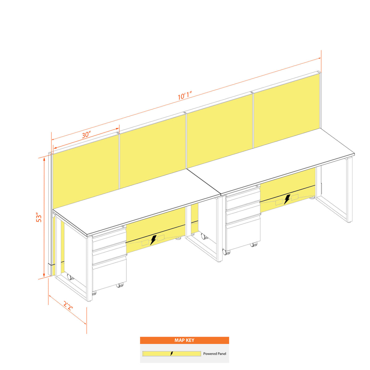 Benching Workstations 53H 2-Pack In-Line Powered