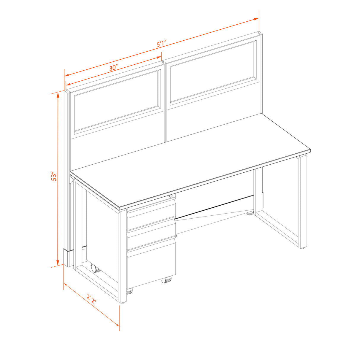 Benching Workstations With Glass 53H Non-Powered