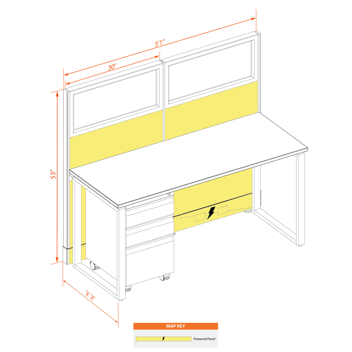 Benching Workstations With Glass 53H Powered