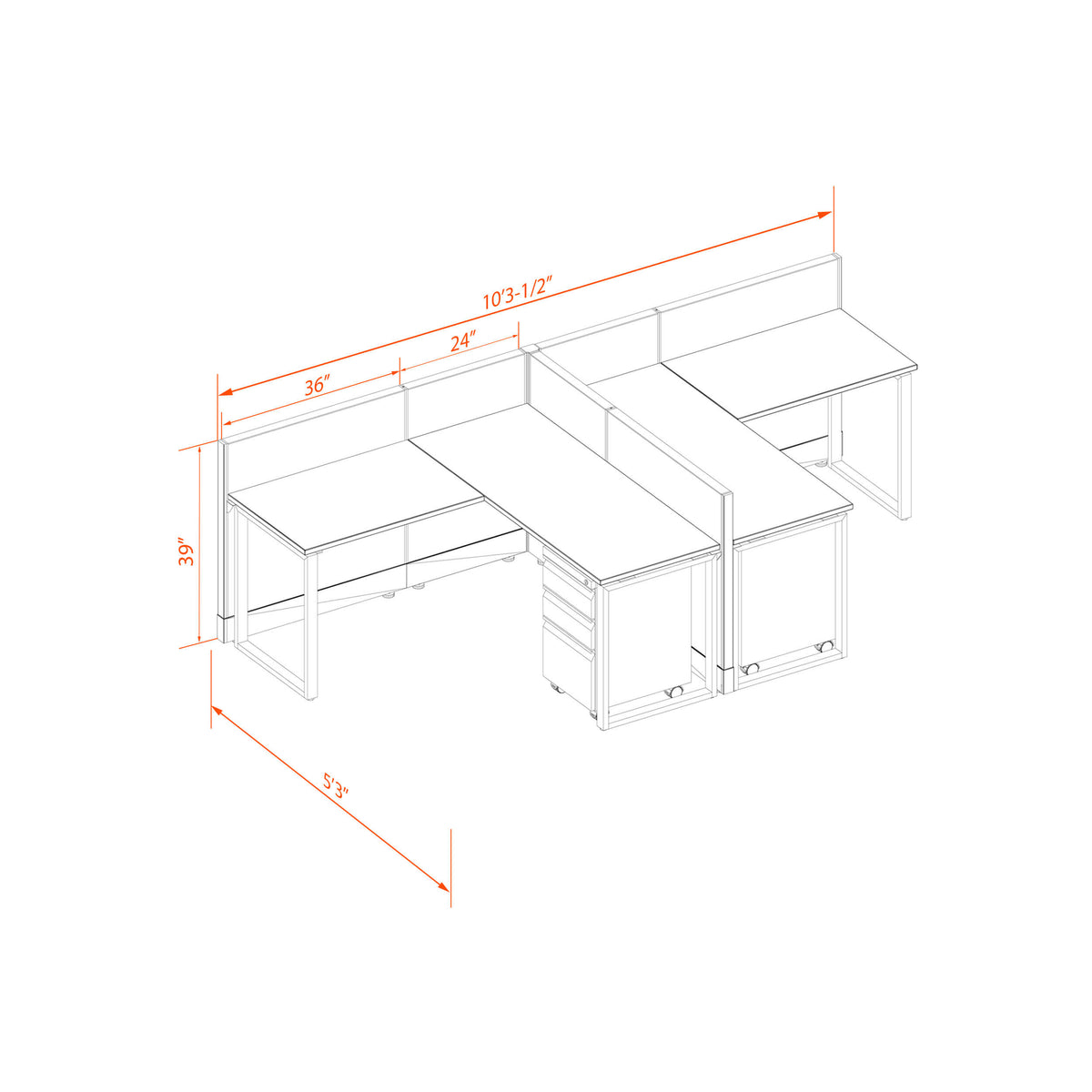 Benching Workstations 39H 2-Pack T-Shape Non-Powered