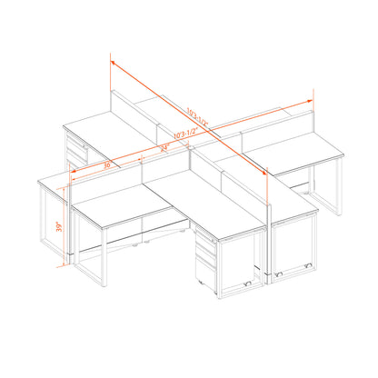 Benching Workstations 39H 4-Pack X-Shape Non-Powered