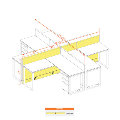 Benching Workstations 39H 4-Pack X-Shape Powered