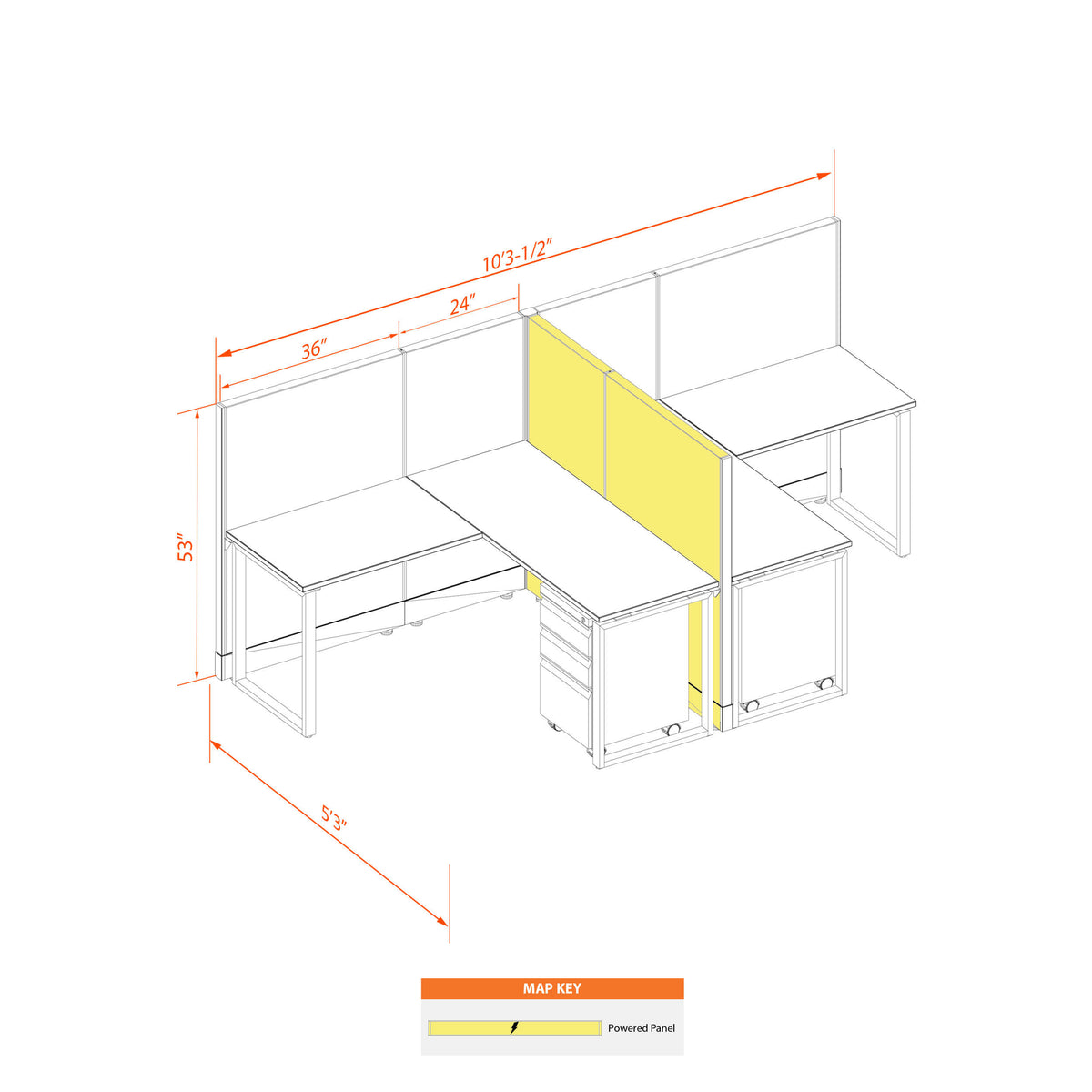 Benching Workstations 53H 2-Pack T-Shape Powered