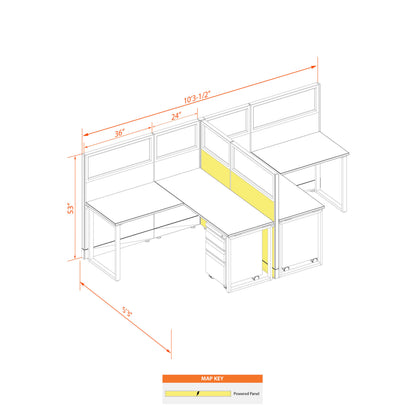 Benching Workstations With Glass 53H 2-Pack T-Shape Powered