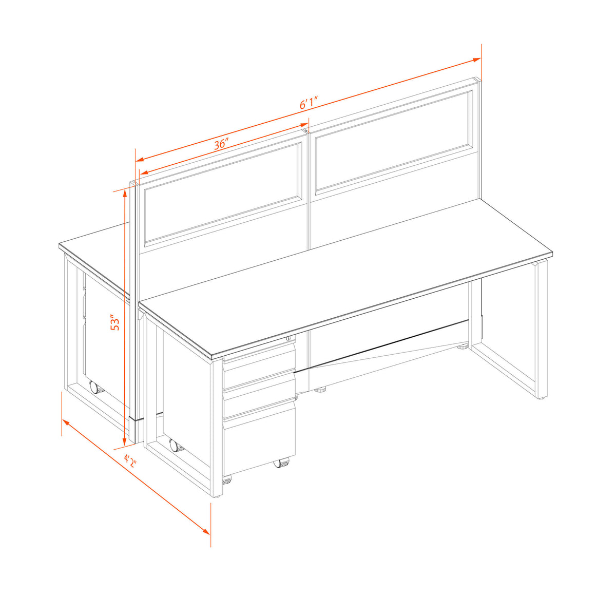 Benching Workstations With Glass 53H 2-Pack Cluster Non-Powered